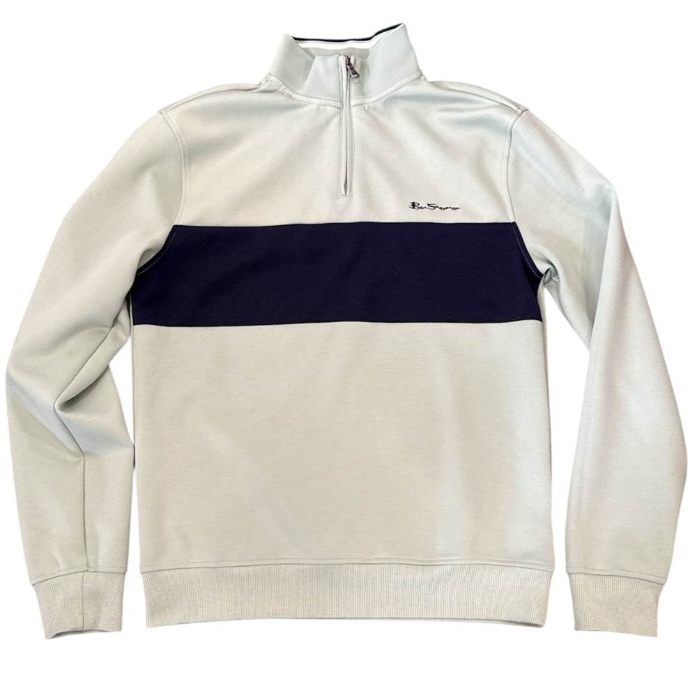 Ben Sherman Men’s Long Sleeve 1/4 Zip Vintage Green Navy Sweatshirt Size Small